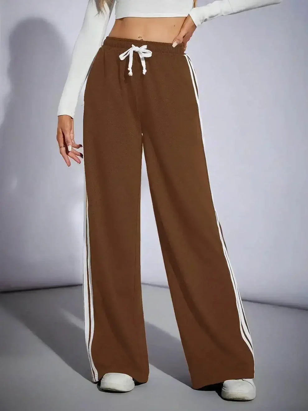 Brown Side Stripe Wide-Leg Trouser.(Perfect For All Season)