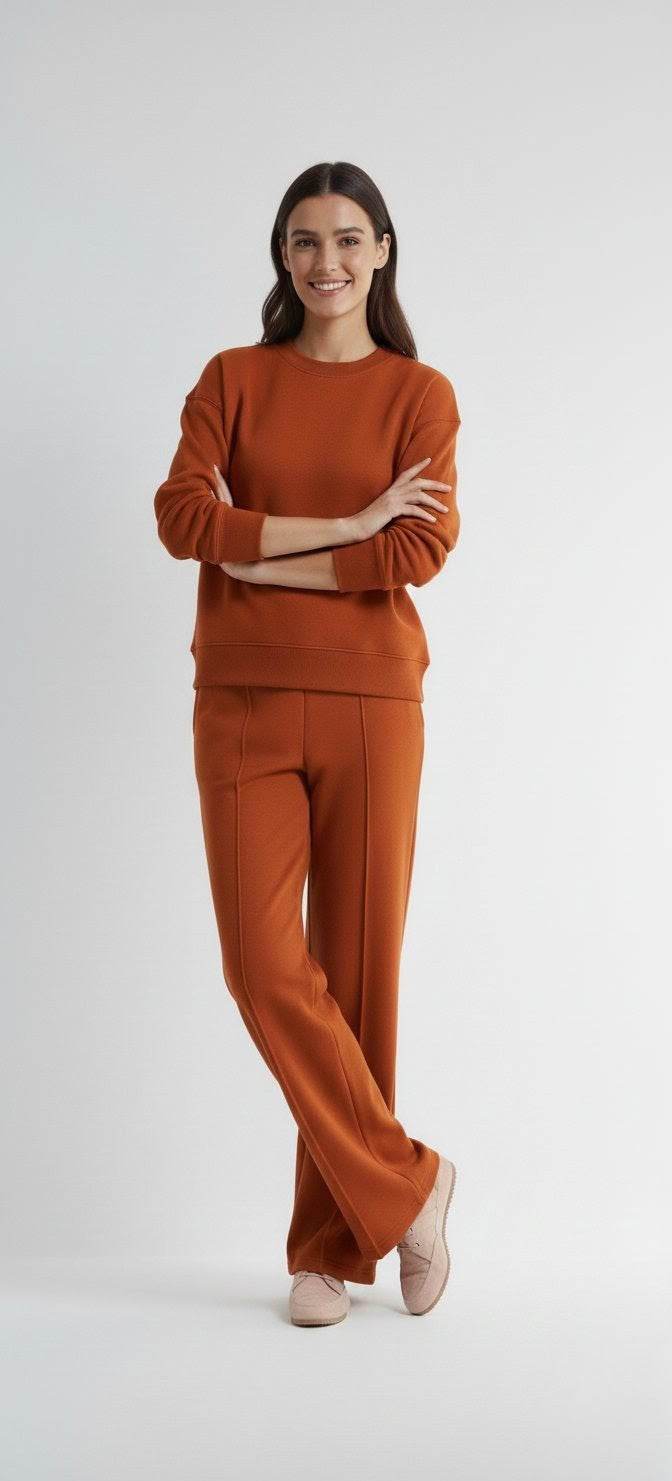 Rust Orange Wide-Leg Trousers - Effortless Style & Comfort.