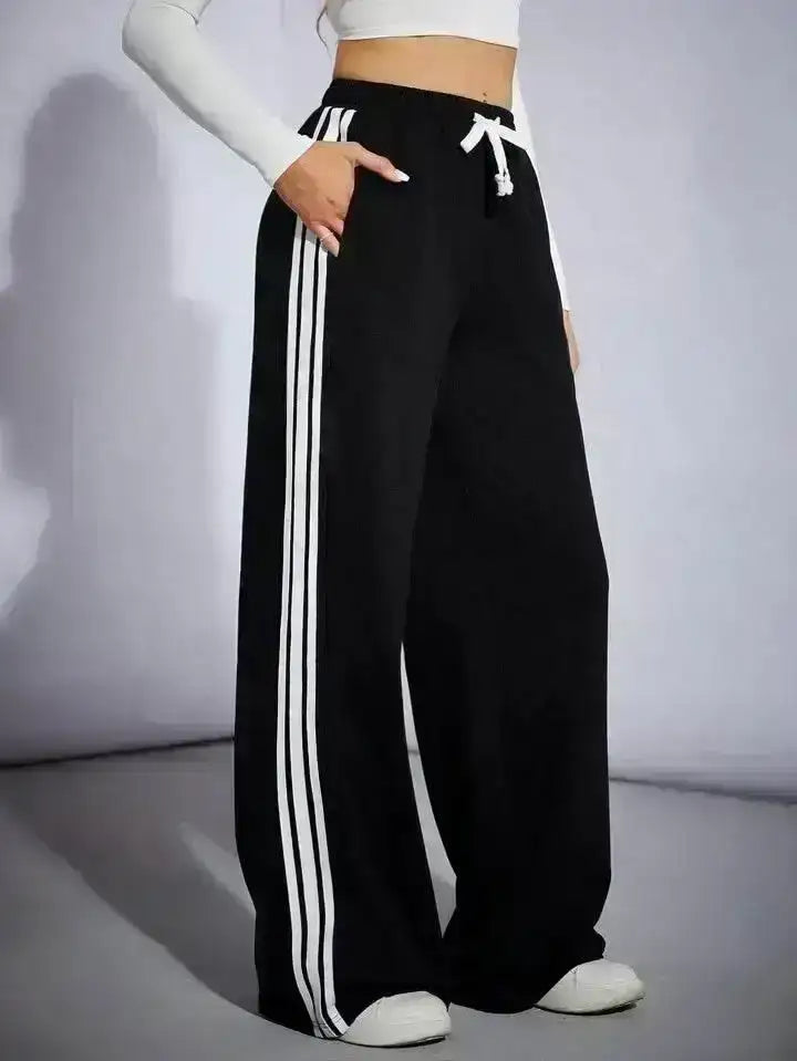 Black Side Stripe Cargo Wide-Leg Trouser.(Perfect For All Season)