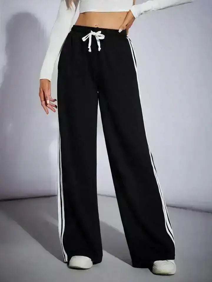 Black Side Stripe Cargo Wide-Leg Trouser.(Perfect For All Season)