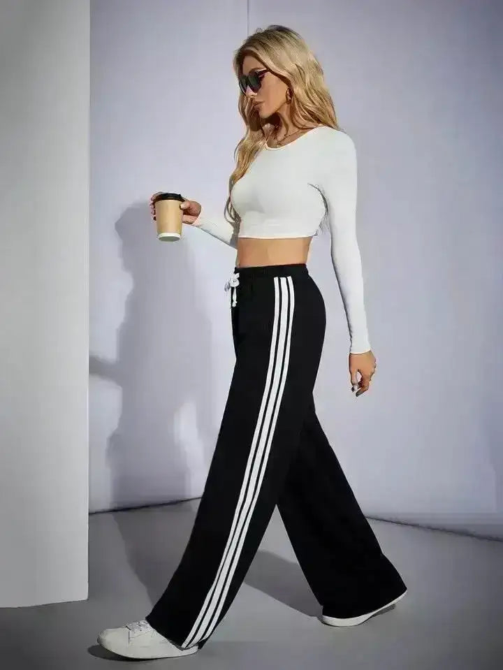 Black Side Stripe Cargo Wide-Leg Trouser.(Perfect For All Season)