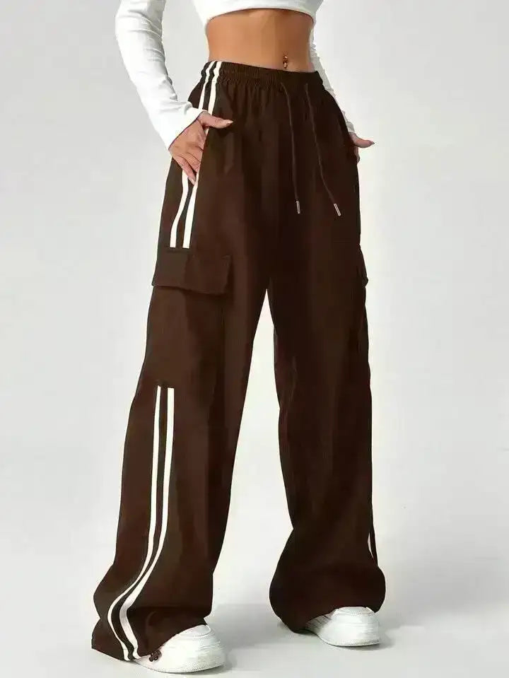 Brown Side Stripe Cargo Wide-Leg Trouser.(Perfect For All Season)
