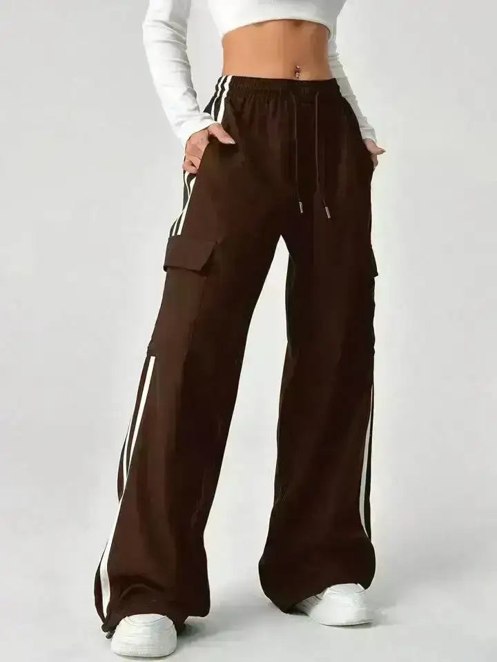 Brown Side Stripe Cargo Wide-Leg Trouser.(Perfect For All Season)
