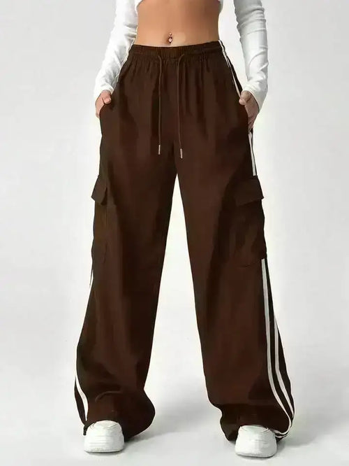 Brown Side Stripe Cargo Wide-Leg Trouser.(Perfect For All Season)