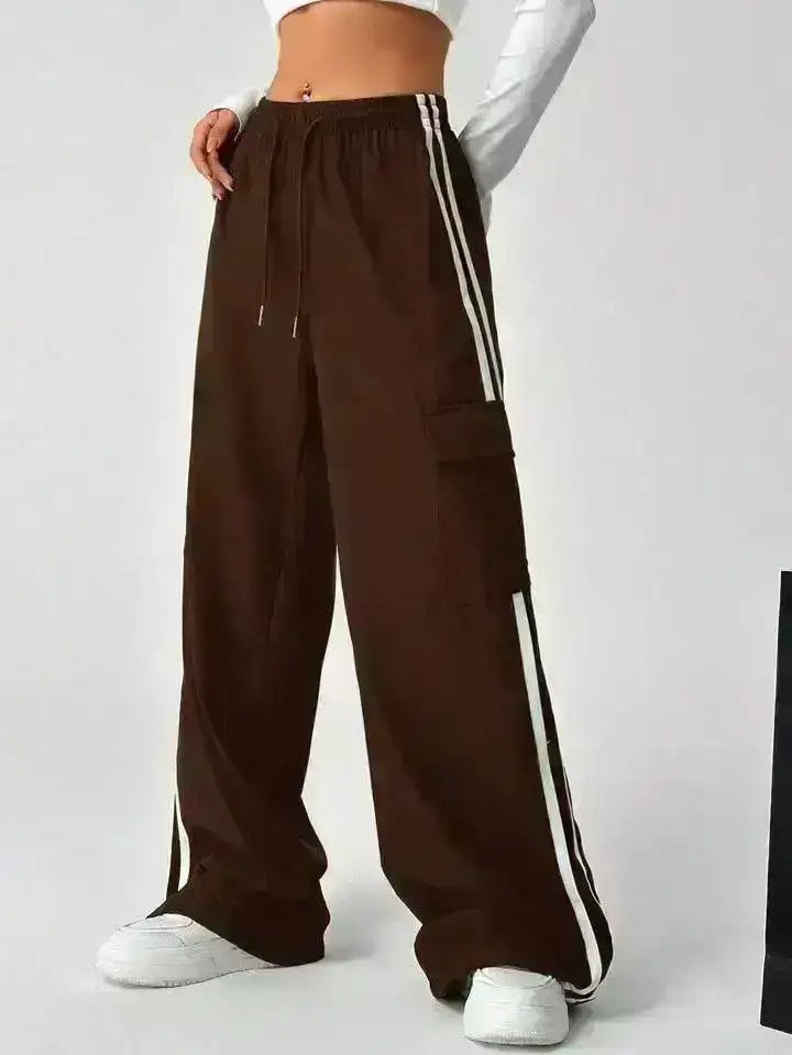 Brown Side Stripe Cargo Wide-Leg Trouser.(Perfect For All Season)